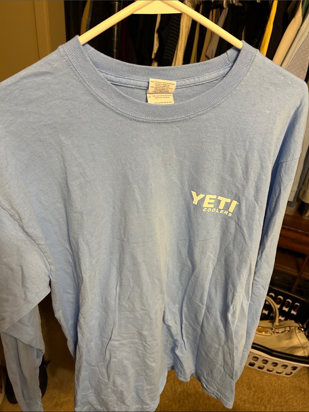 Yeti Men's Long-Sleeve Tee in Light Blue with White Logo